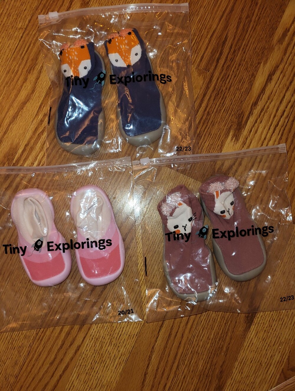 Tiny Explorings Toddler Fox Rabbit Ombre Grip Sock Shoes in Orange/Navy and Pink